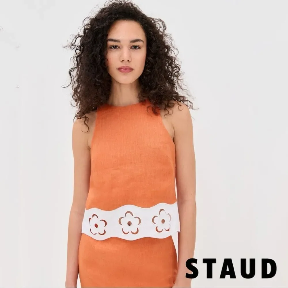 STAUD **NWT** Mika Linen Top in Apricot (Orange) & White - Picture 11 of 16